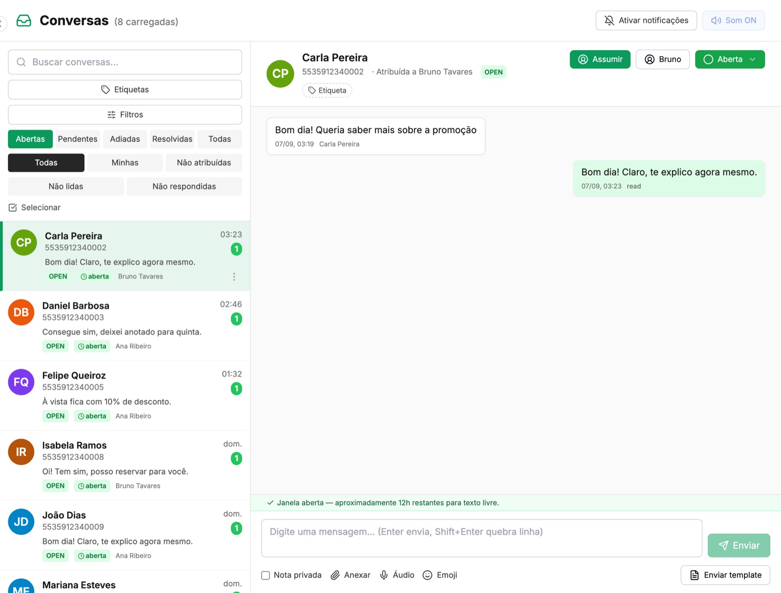 Inbox real: conversas de WhatsApp distribuídas entre vários atendentes no mesmo número